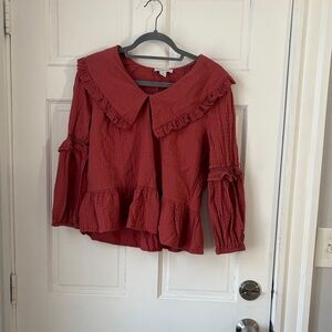 Elegant Brick Red Ruffled Blouse